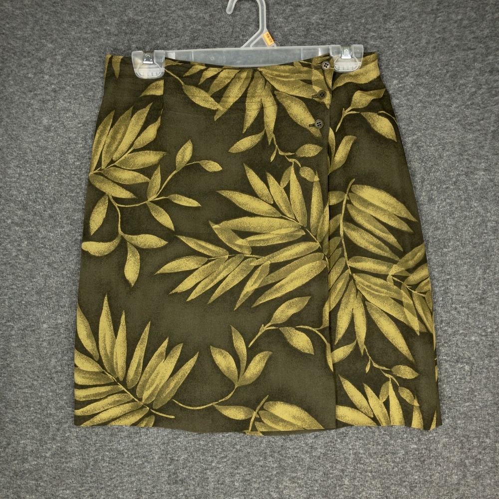 Vintage Jones New York Petite Silk Faux Wrap Skirt Womens 8P Green Yellow Floral